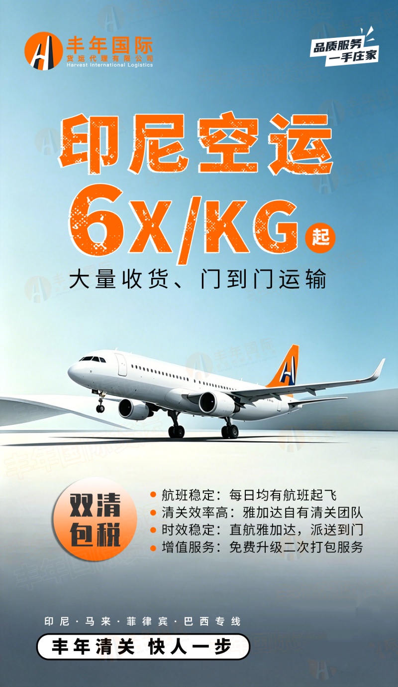 印尼专线空运双清，紧急补货5至8天安全抵达雅加达-广东丰年国际物流